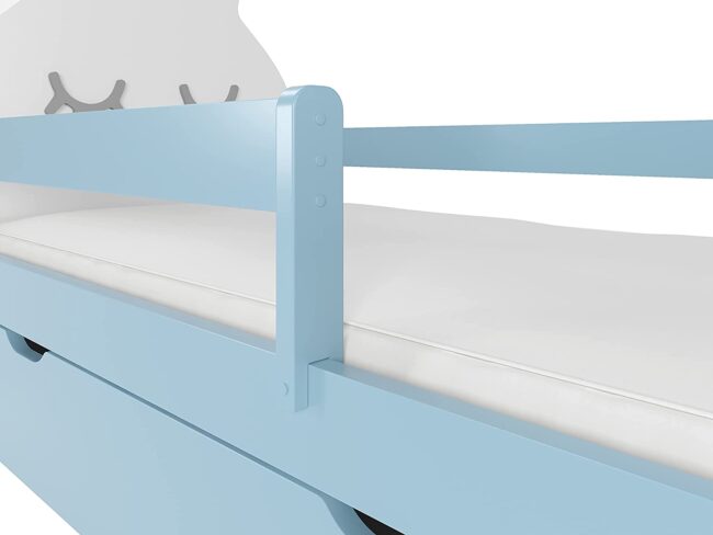 Kinderbett mit Rausfallschutz Hase Blau, Flanke
