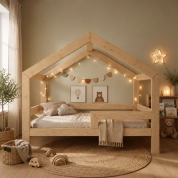 Hausbetten aus Massivholz mit dekorativer Beleuchtung im skandinavischen Stil von Need Sleep