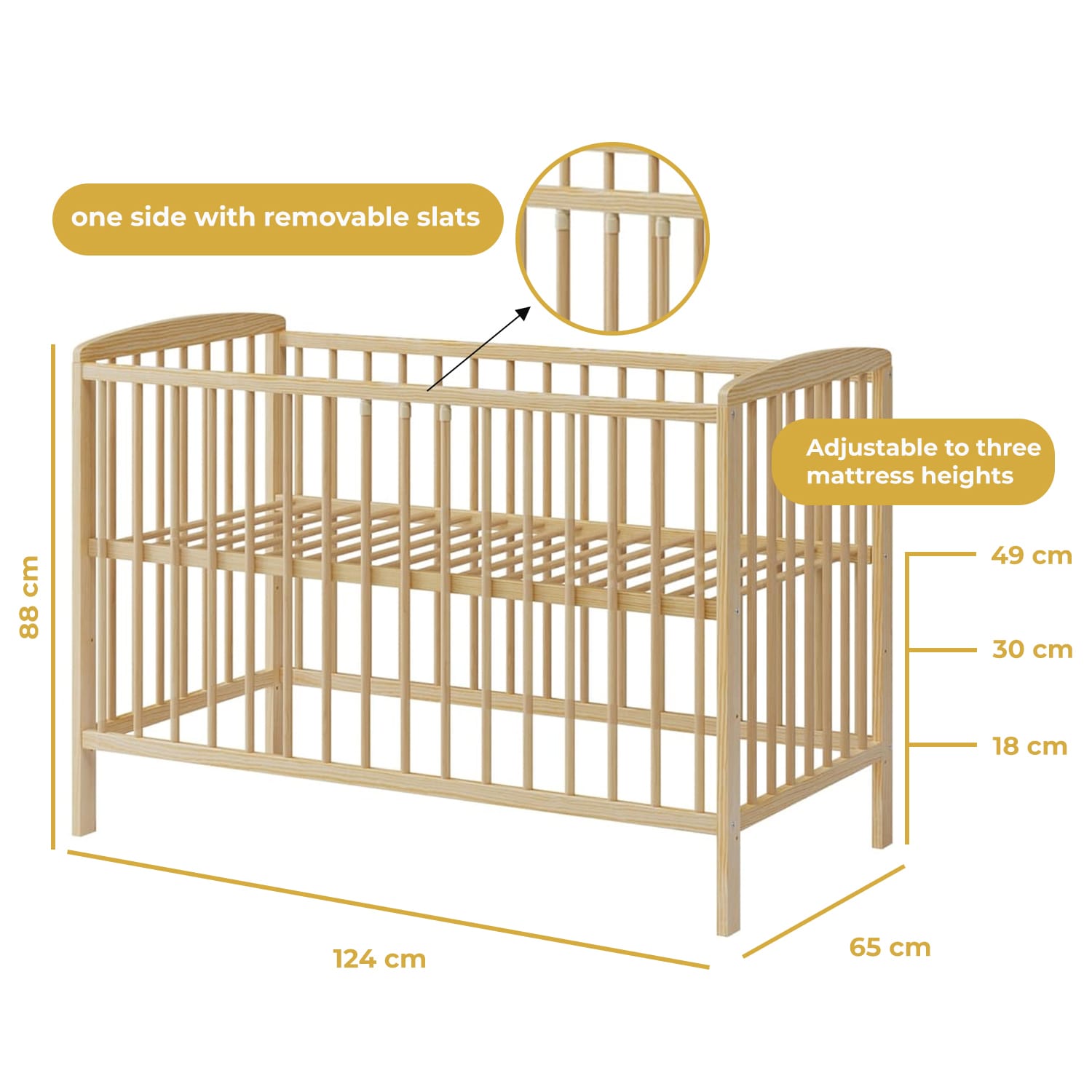 Baby crib convertible to a cot 120x60 cm - Image 5