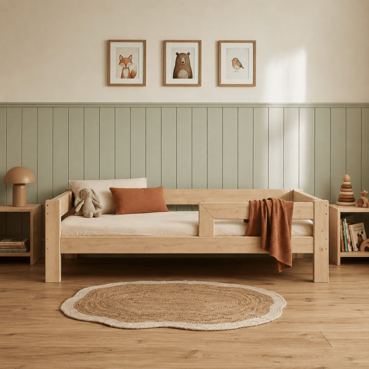 Kinderbett mit Rausfallschutz im Kinderzimmer
