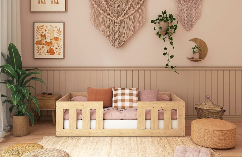 Floor bed in the boho children's room